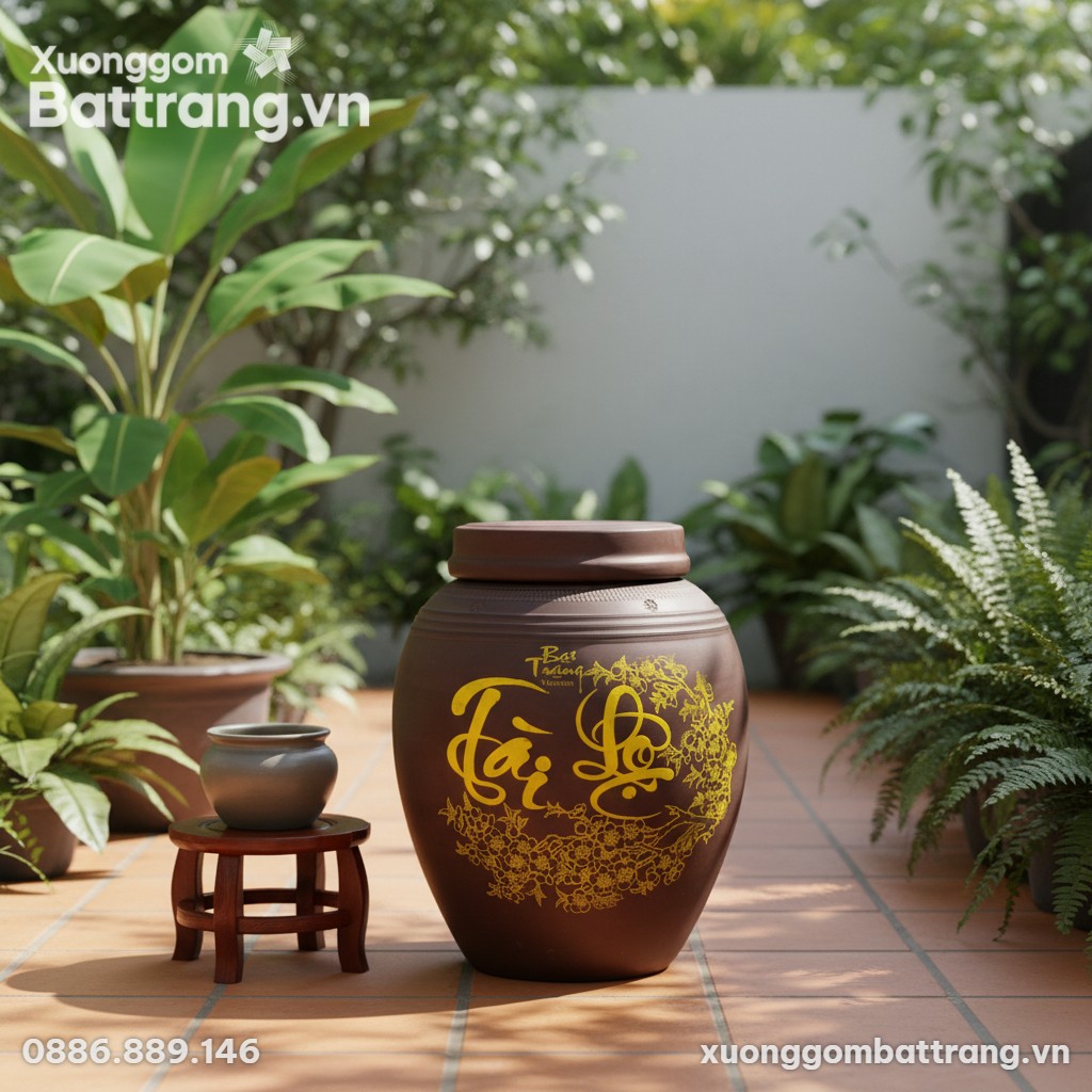 Chum ng&acirc;m rượu 20L s&agrave;nh mộc đặt tr&ecirc;n nền gạch s...