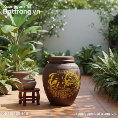 Chum ngâm rượu 20L sành mộc đặt trên nền gạch s...